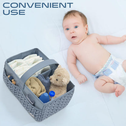 Luxurious Baby Diaper Caddy, Nursery Storage Basket for Newborn Essentials, Travel Baby Basket for Diapers Baby Wipes, Organizer Tote Bag Storage Bin, Baby Shower Gifts(Beige)