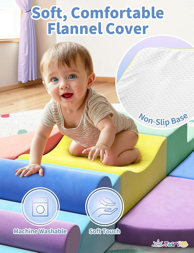 Twinkoo Extra Large 8-Piece Soft Climbing Toys for Toddlers, Foam Climbing Block Set with Jumbo Size, Boosts Motor Skills & Color Coordination, Safe Indoor Toy for Child Development