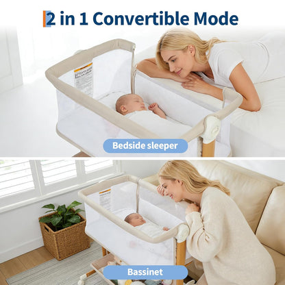 Garvee 3-in-1 Baby Bassinet, Bedside Sleeper for Newborn, 6 Height Adjustable, Full Mesh Breathable Side, Lockable Wheels, Large Storage, Portable Rocking Crib for Night Feeding, ASTM & CPC Certified
