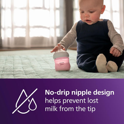 Philips Avent Natural Baby Bottles with Natural Response Nipples (Slow Flow, Flow 2), 4oz, 4-Pack, SCY900/04