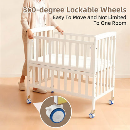 Flwrgirl Baby Bassinets Bedside Sleeper - Portable Pine Wood Bedside Bassinet with Mattress,3 Heights Small Mini Crib,Baby Crib for Newborns,Unpainted | Pine Wood Bassinet, Mattress Included, 3-IN-1 Convertible, Adjustable Height, Locking Wheels, Portalbe