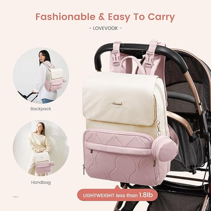 LOVEVOOK Diaper Bag Backpack, Baby Travel Bags for Boys & Girl, Toddler Waterproof Diaper Bag w/Changing Pad (Pink, 15.6''-Small)
