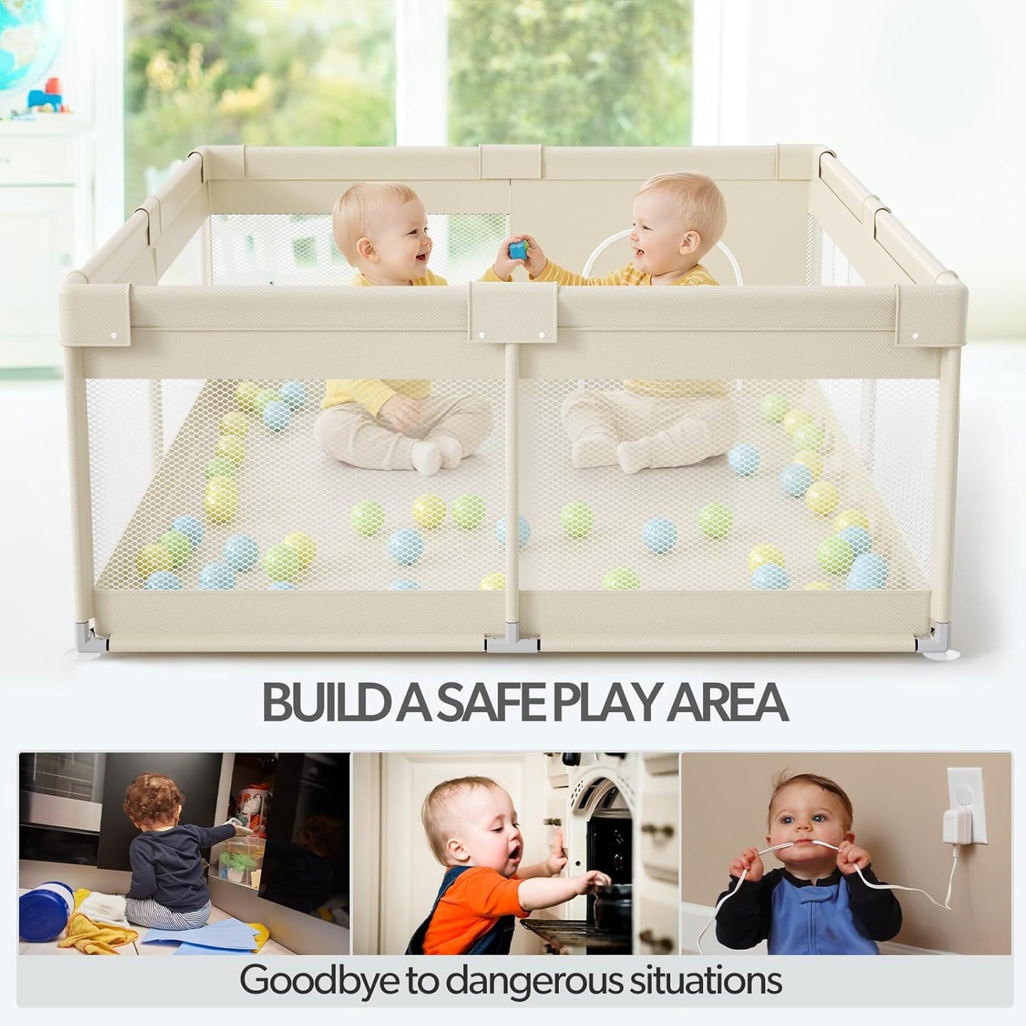 Fodoss Baby Playpen 50×50in, Small Play Pen for Babies and Toddlers, Playpen for Apartment, Play Yard, Activity Fence, Baby Playard with All-Side Mesh, Pull Rings