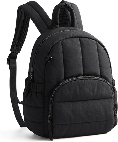 BAGSMART Mini Backpack for Women, Lightweight Puffer Small Backpack Purse, Quilted Casual Travel Daypack, Cute Water-Resistant Bookbag for Daily, Black