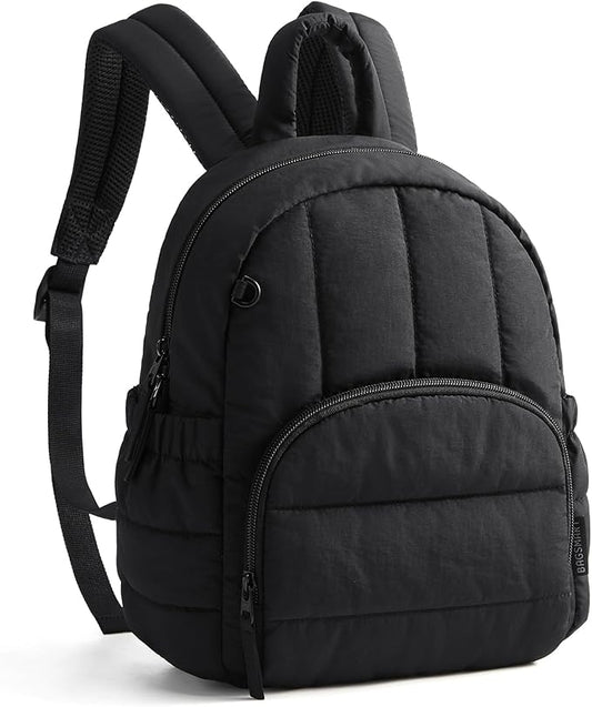 BAGSMART Mini Backpack for Women, Lightweight Puffer Small Backpack Purse, Quilted Casual Travel Daypack, Cute Water-Resistant Bookbag for Daily, Black
