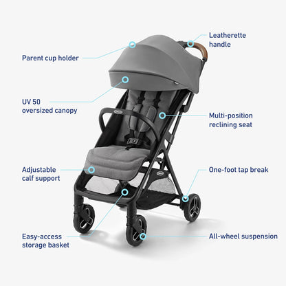Graco Ready2Jet Compact Stroller – Overhead Friendly Compact Travel Stroller with Automatic Fold, Lilac Mod
