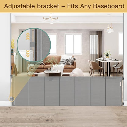 Reinforced 120 Inch Extra Wide Retractable Baby Gate with Support Rods, 33” Tall Retractable Pet Gate for Dogs, Indoor/Outdoor 10 Feet Mesh Child Gates for Wide Openings, Extra Wide Dog gate, Gray