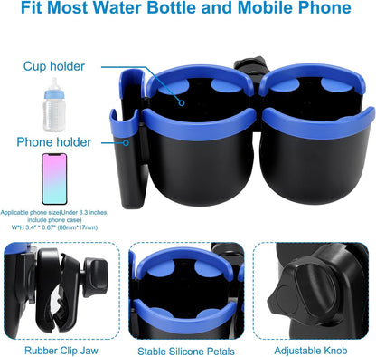 Accmor Stroller Cup Holder with Phone Holder, Bike Cup Holder, Universal Cup Holder for Uppababy Nuna Doona Strollers, 2-in-1 Cup Phone Holder for Stroller Bike Accessory