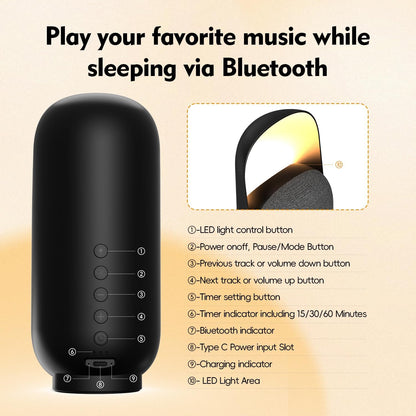 Sound Machine Night Light White Noise Machine with BT Speaker,6 Soothing Sounds,White Noise Sound Machine with Convenient Timer Options,for Baby Kids Adult Home Office Travel