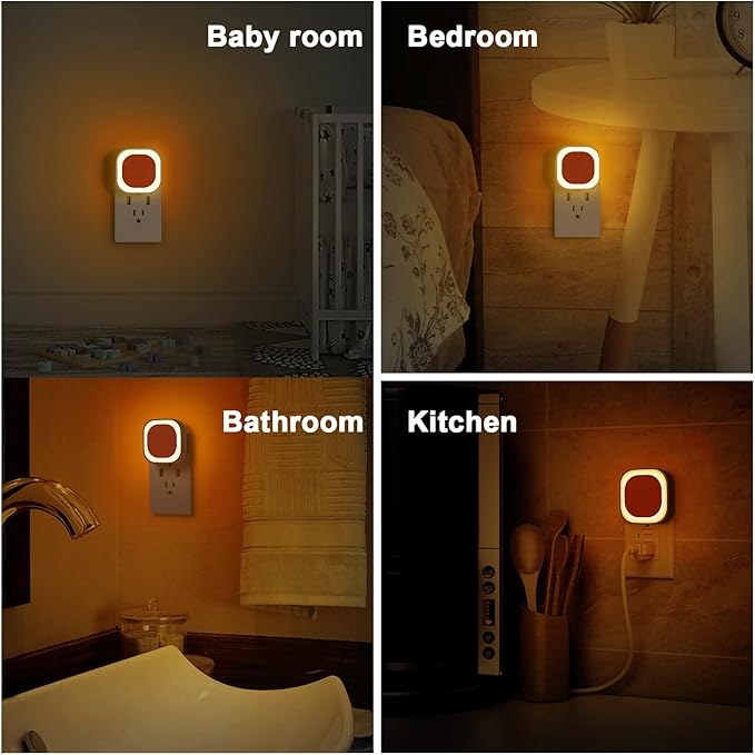 YUNLEX 2 Pack Plug in Amber Night Light, Auto Dusk to Dawn, Soft Glow, Dimmable, Diffused Light, LED Lights for Bedroom, Kids, Bathroom, Sleep, Baby Nursery, Toddler, Hallway, Kitchen, Home Decor
