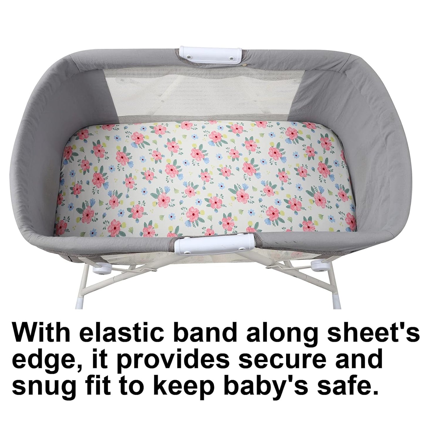 Onacosht Stretchy Bassinet Sheets 33" x 19" Compatible with Mika Micky, KoolaBaby (3 in 1), BabyBond, HARPPA and RICUTON Bedside Bassinet, 3 Pack for Baby Boy and Girl, Pink Floral