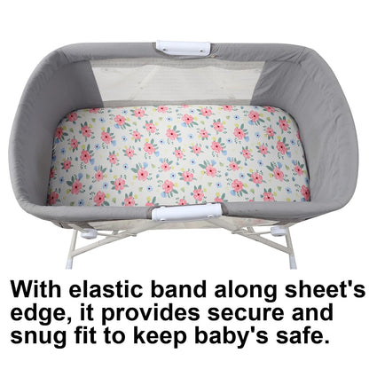 Onacosht Stretchy Bassinet Sheets 33" x 19" Compatible with Mika Micky, KoolaBaby (3 in 1), BabyBond, HARPPA and RICUTON Bedside Bassinet, 3 Pack for Baby Boy and Girl, Pink Floral