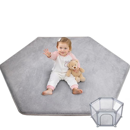 Thick Hexagon Playpen Mat,65x56 Inch Baby Play Mat for Floor,Soft Support & Plush Feel Foam Mats Play Tent Mats for Infant,Kids,and Toddler Crawling,Non-Slip Back for Indoor Playhouses(Light Grey)