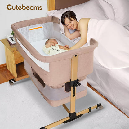 Baby Bassinet, 3 in 1 Infant Bassinet Bedside Sleeper, Bassinet with Cover, Rocking Bedside Bassinet for Baby with Storage Basket, Foldable & Adjustable Travel Crib (Light Pink)