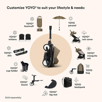 Stokke YOYO3 Stroller from 6 Months - Includes Black Frame, Seat Cushion & Canopy - Folds in & Out in a Flash - Light & Compact - Carry-On Compatible