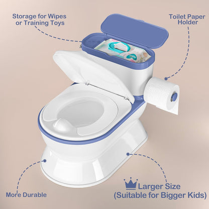 CheerTry 2-in-1 Toddler Potty Training Toilet - Larger Potty Chair & Detachable Training Seat for Boys & Girls Ages 1-3 with Flushing Sound, Wipes Storage, Toilet Paper Holder - Pink
