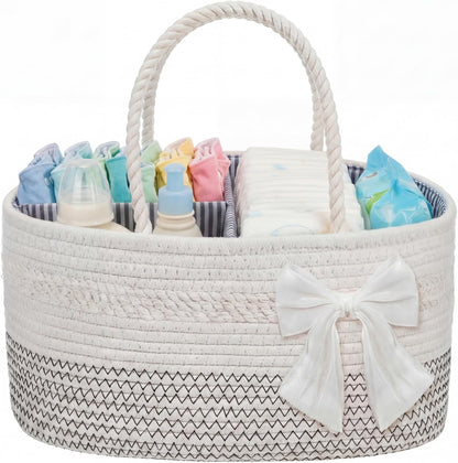 Zopeal Mother‘s Day Diaper Caddy Organizer Large Cotton Rope Baby Basket with Removable Divider Portable Nursery Storage for Diapers & Wipes Changing Table Organizer for Newborn Baby Shower Supplies