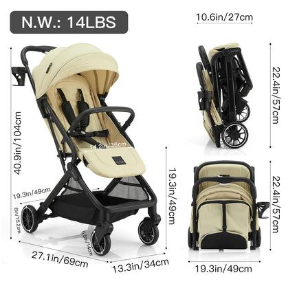 Gromast Compact Fold Baby Stroller, Lightweight Travel Toddler Stroller with One-Click Fold, Extendable UPF50+ Canopy, Cup Holder, UV Protected and Waterproof, One-Hand Folding - Blue