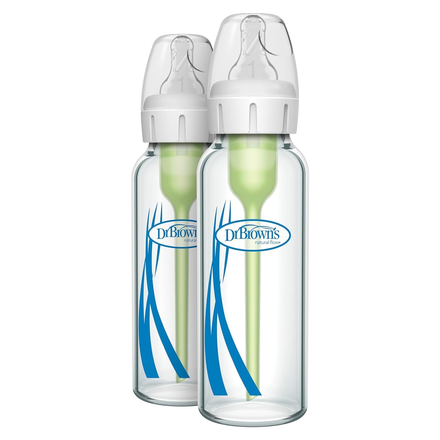 Dr. Brown's Anti-Colic Options+ Narrow Glass Baby Bottle with Level 1 Slow Flow Nipple, BPA-Free, 8 oz/250 mL, 0m+, 4-Pack (Packaging May Vary)