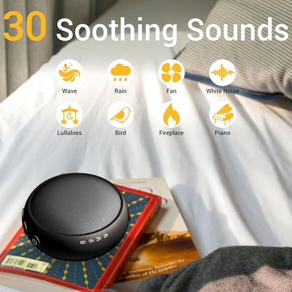 Sound Machine Small White Noise Machine with 30 Soothing Sounds Sleep Machine for Baby Kids Adults Natural Sounds Rain Fan Brown Pink Nosie Machine with 36 Volume Levels for Office Home Travel(Black)