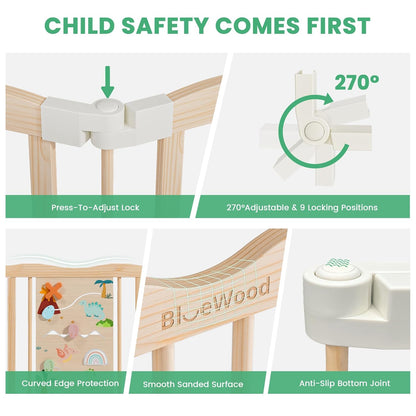 Foldable Wooden Playpen - Adjustable Wood Baby Play Yard with Child-Proof Lock, Indoor Large Safety Fence for Babies and Toddlers - Easy Assembly, 55 x 55 x 24 inches, Dino Land, Colorful