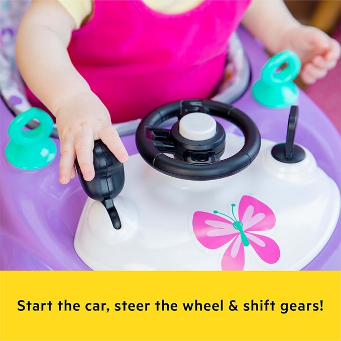 Bright Starts Little Speedster 3-in-1 Car Walker, Purple Power, Baby Activity Walker for Girls and Boys, 6 Months+