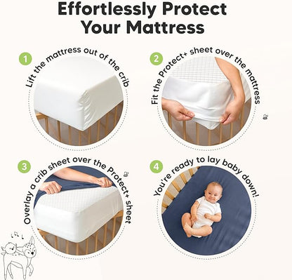 2-Pack Waterproof Crib Mattress Protector Cover Fitted - Quiet Baby Crib Mattress Pad Sheets, 52" x 28" Soft Quilted Cotton Baby Sheet, Machine Washable, Easy Fit, Durable (Pearl Gray/Quin)
