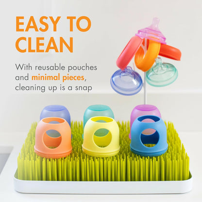 Boon Nursh Reusable Silicone Pouch Baby Bottles - Slow Flow Nipple - Silicone Baby Bottle Pouch and Nipple - Baby Feeding Essentials - Speckle - 0-3 Months - 3 Count - 4 Ounce