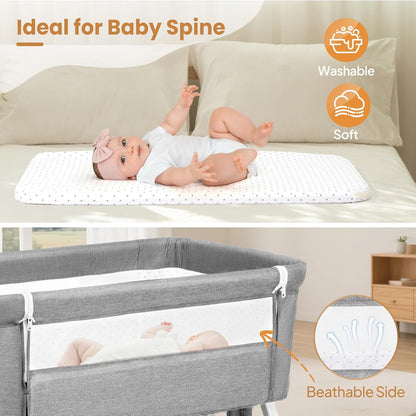 JOYMOR 3 in 1 Baby Bassinet, Bedside Bassinet for Baby, with Comfy Mattress and Wheels, 6 Height Adjustable Easy Folding Portable Bedside Crib for Newborn (Black)