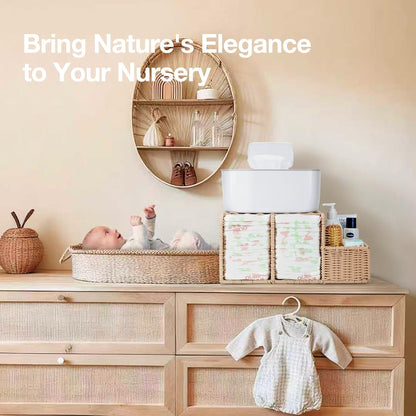 Diaper Caddy Organizer, Hand Rattan Nursery Storage Basket for Baby Essentials, Baby Changing Table Organizer Perfect Nursery Assistant (Natural Light Woven - Style 1, M)