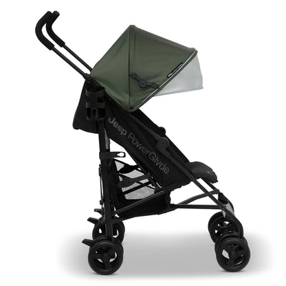 Jeep AdventureGlyde Stroller by Delta Children - Lightweight Travel Stroller with Smoothest Ride & Compact Fold, 3-Position Recline, Extra Large Storage Basket, Black/Grey