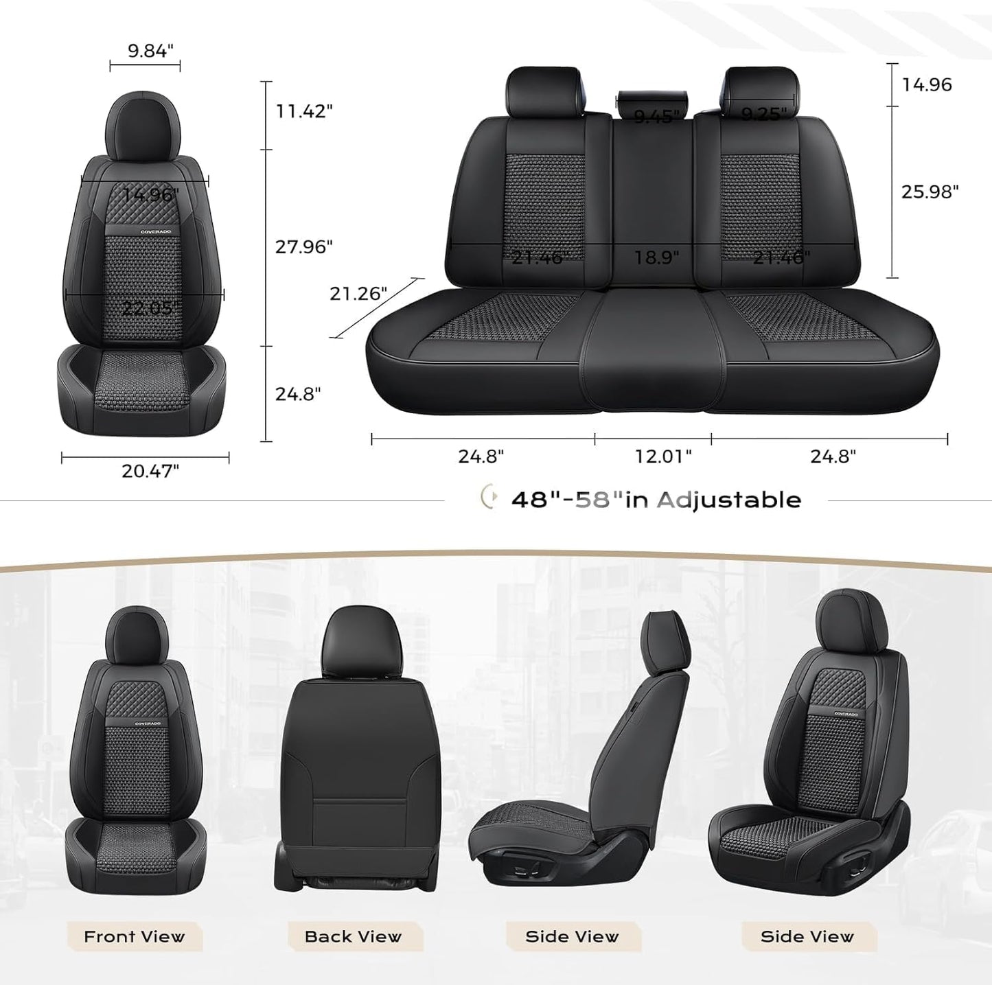 Coverado Leather Seat Covers for Car, Waterproof Car Seat Covers Full Set, 2 in 1 Conversions Car Seat Cover Protector Car Accessories Universal Fit for Most Cars SUVs and Trucks Beige