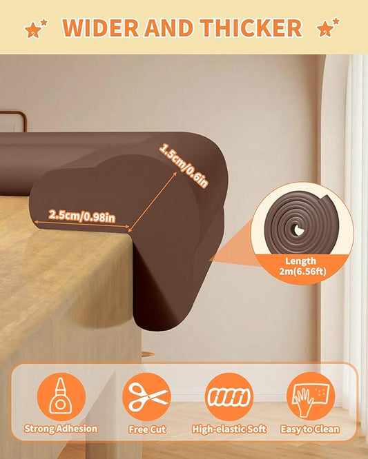 Edge Corner Protector Baby Proofing, 6.56FT 0.6'' Thicken L-Shape Furniture Fireplace Safety Bumper Guard with 6 Corners, Pre-Taped, Soft NBR Rubber Foam, Table Edge Protector for Baby (Coffee)