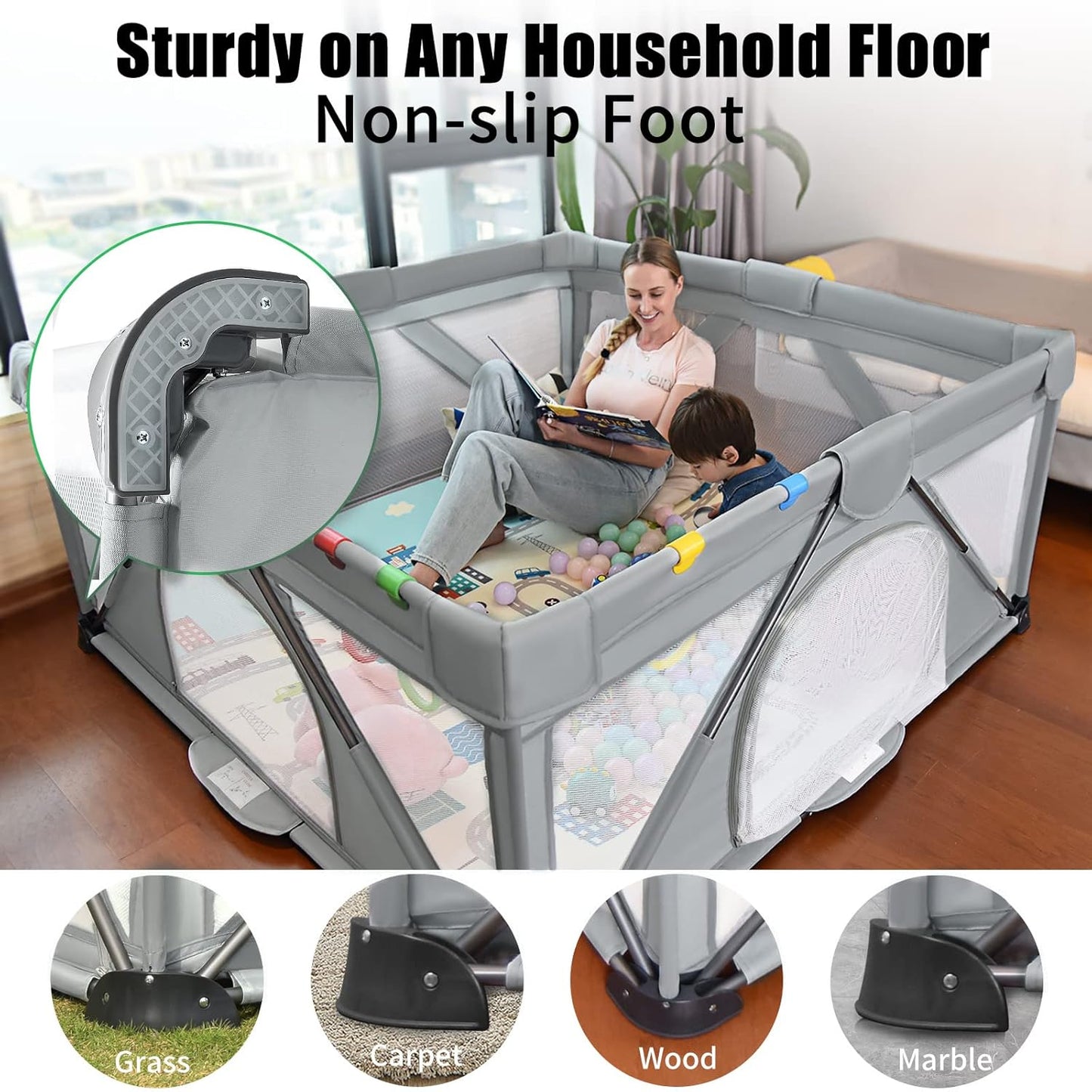 Baby Playpen Foldable, Heyo.Ja Large Play Yard, Playpen for Babies and Toddlers, Play Pens for Babies and Toddlers with Gate, Indoor & Outdoor Portable Play Pen (71"×59")