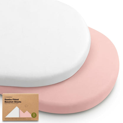 2-Pack Organic Bassinet Sheets for Girls, Boys - 100% Cotton Bassinet Mattress Sheets Compatible with Halo Bassinest Swivel Sleeper, Graco, Baby Delight, Chicco, Unisex Fitted Bassinet Sheets (Elly)