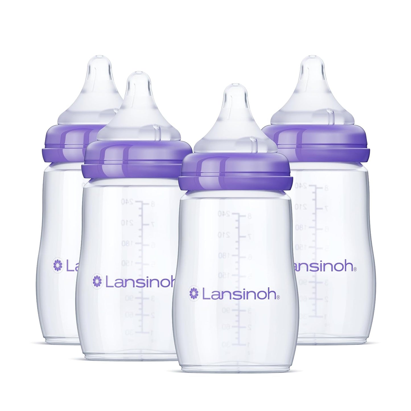 Lansinoh Anti-Colic Baby Bottles, BPA-Free Plastic, 5 Ounces, 4 Count, Extra Slow Flow Nipples (Size XS), Breastfeeding Bottle with NaturalWave Design