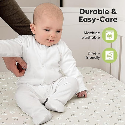 KeaBabies 2-Pack Organic Crib Sheets for Boys, Girls - 52x28 Fitted Crib Mattress Sheet Neutral, Breathable Jersey Cotton Cover for Baby Bed, Toddler Mattress, Soft & Cute Prints (Daisies)