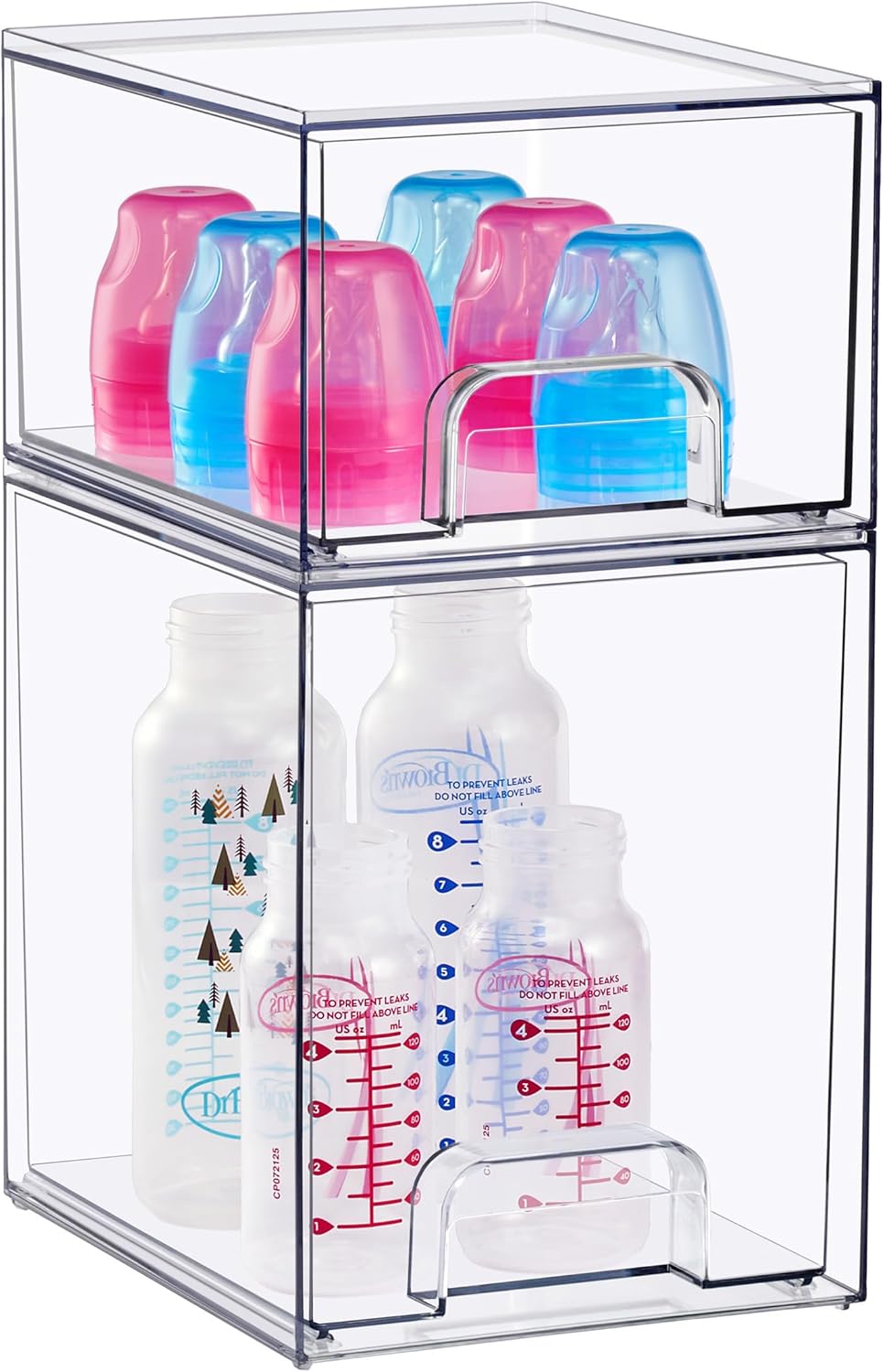 Sorbus Stackable Acrylic Storage Drawers – 2 Small + 2 Tall + 1 Wide – 5 Pack Clear Plastic Organizer Bins for Baby Bottles, Makeup, Bathroom & Vanity, Pull-Out Drawer Design for Kitchen Cabinets