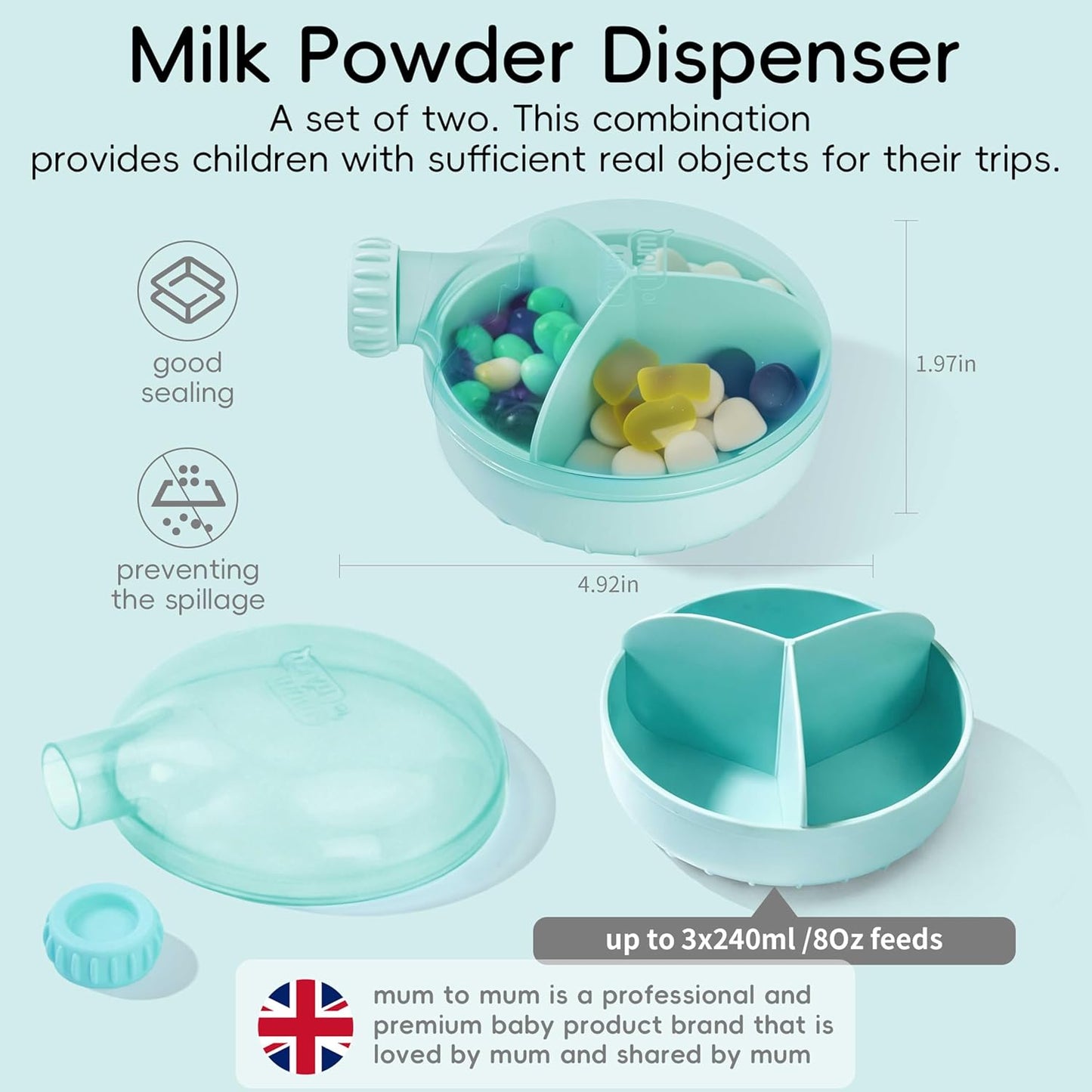 Baby Formula Dispenser Infant Milk Powder Container for Travel,Formula Dispenser Portable 6Oz Airtight Leak Proof Formula Storage Formula Dispenser on the go (Green)