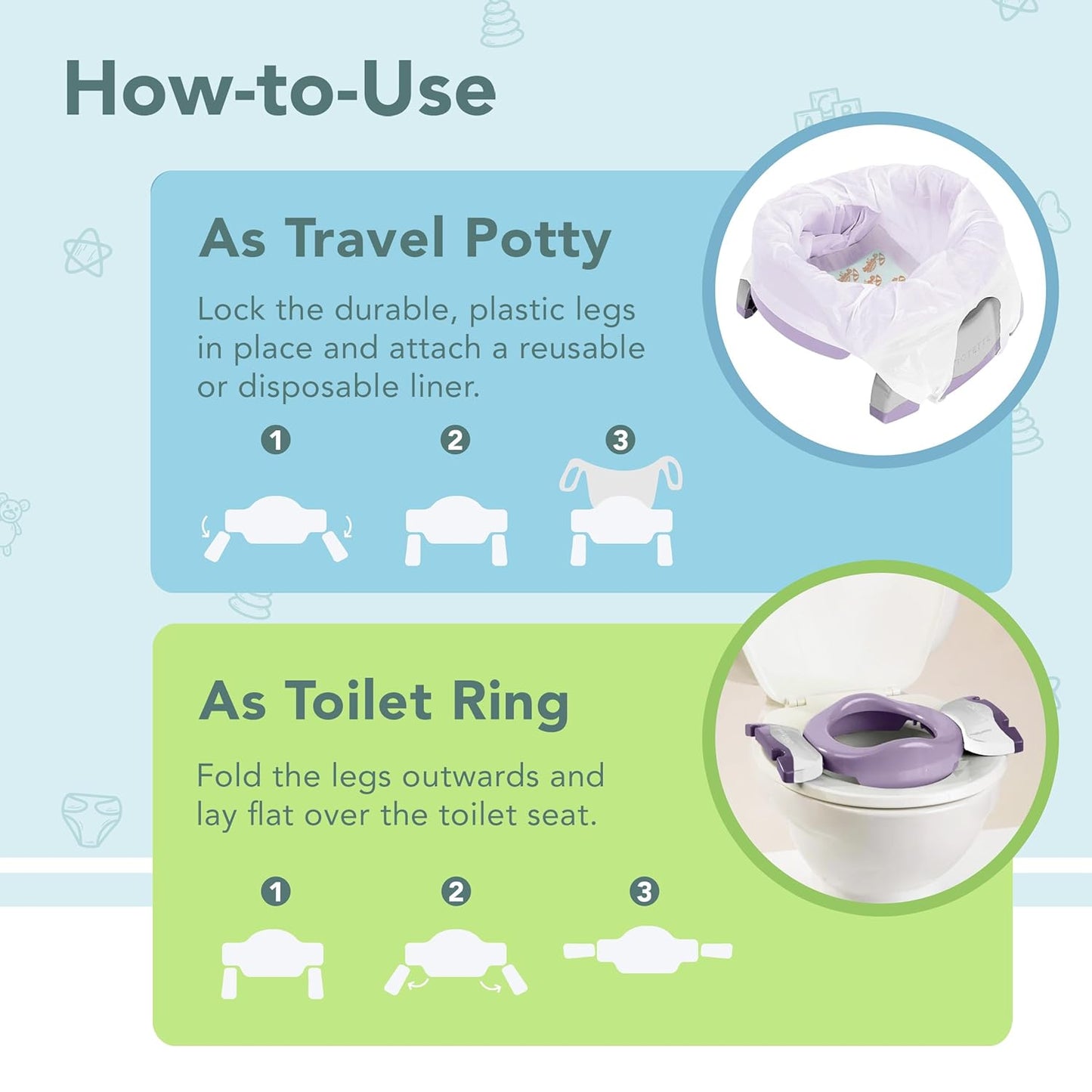 Kalencom Potette Plus 2-in-1 Travel Potty and Trainer Seat - Dual-Purpose Potty Training Toilet Seat - Portable Potty for Toddler Travel - with Durable, Lock-in Legs and Splash Guard - Pastel Mint