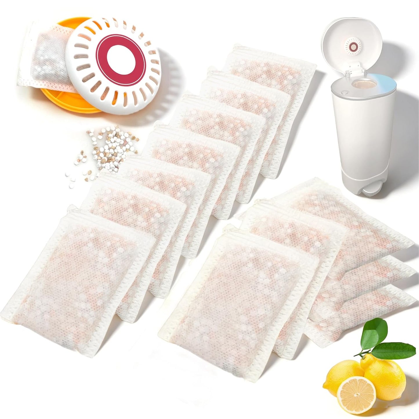 PurifyLogix Lemon-Scented Deodorizer Packs for Baby Puck Cartridge, Odor Absorber Refills Compatible with Munchkin Step and Pail Diaper Pails, 12 PCS (For 3.5" Cartridge)
