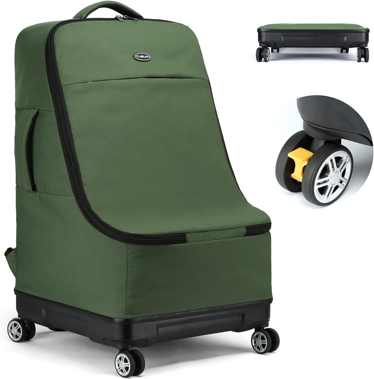 TUGUAN Car Seat Travel Bag for Airplane with Spinner Wheels, Infant Car Seat Bags for Air Travel with Hard Bottom, Padded Car Seat Backpack, Large Car Seat Storage Bag for Airport Check, Brown
