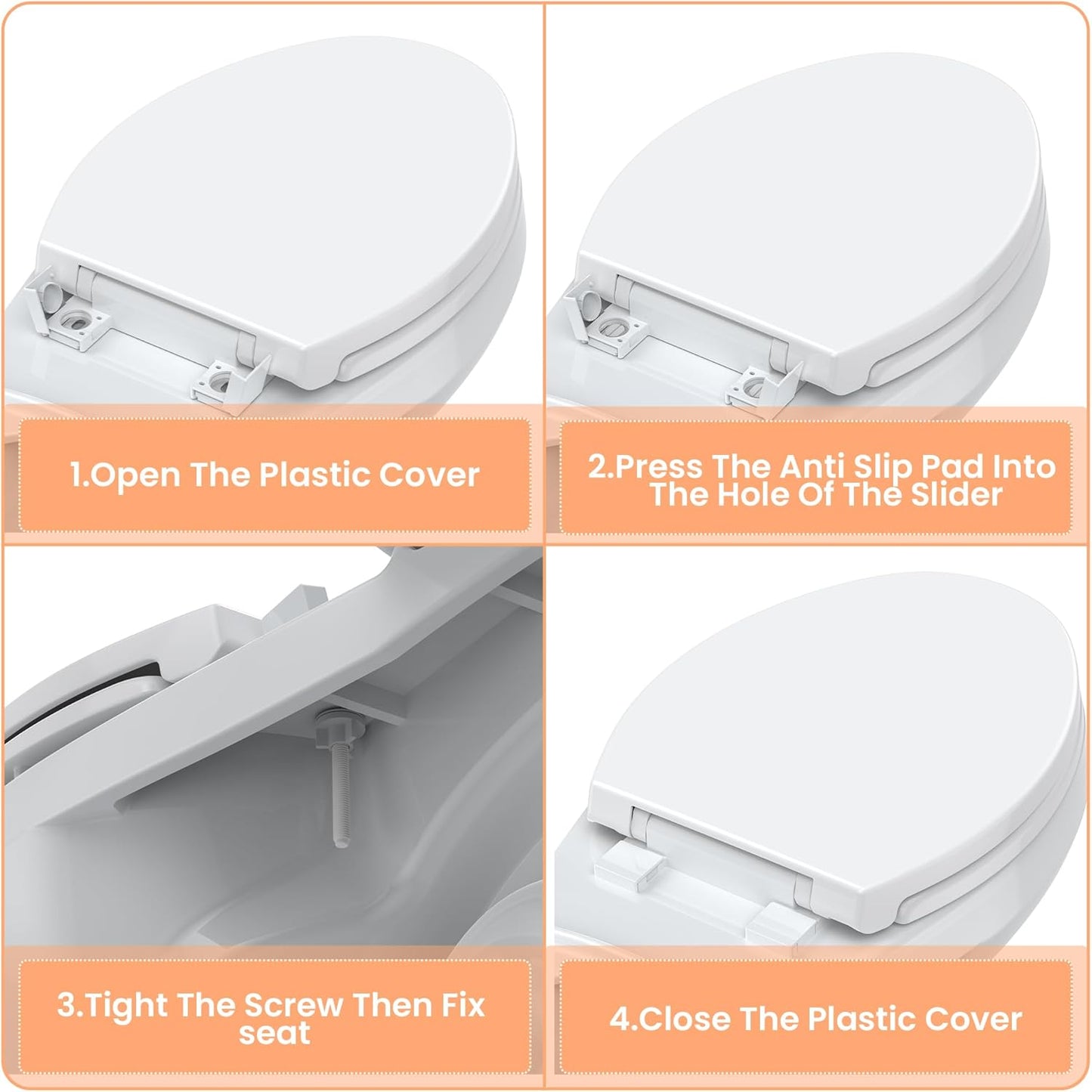 17" White Round Toilet Seat for Adult and Child, Built-In Potty Training Seat with Soft Quiet Close Non-Slip Design, Magnetic Kids Seat and Cover for Round/Oval Toilets, Easy to Install and Clean