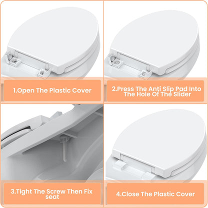 17" White Round Toilet Seat for Adult and Child, Built-In Potty Training Seat with Soft Quiet Close Non-Slip Design, Magnetic Kids Seat and Cover for Round/Oval Toilets, Easy to Install and Clean