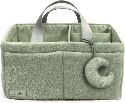 Orelle Bouclé Diaper Caddy Organizer with Matching Pouch & Moon Pendant | Teddy Portable Changing Table Organizer | Must-Have Baby Shower Gifts | Cream