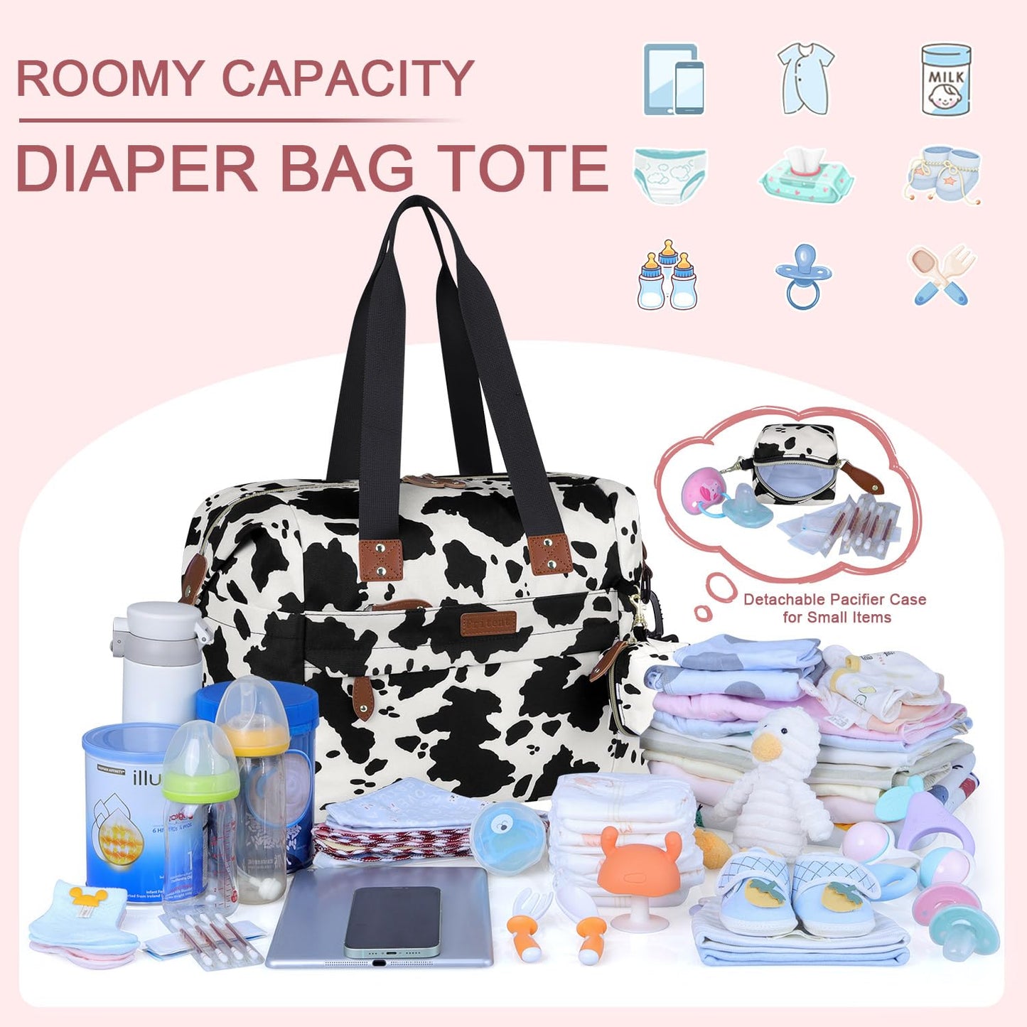 Pritent Diaper Bag Tote - Diaper Baby Bags with Pacifier Case, Shoulder Straps, Stroller Clips, Waterproof Large Mommy Maternity Travel Baby Bag for Mom and Dad, Green, Medium
