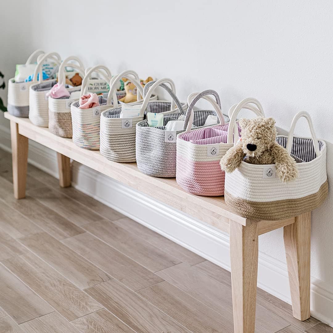 OrganiHaus Pastel Rainbow Nursery Storage Basket, Cotton Rope Toy & Diaper Caddy Organizer with Handles, Baby Diaper Organizer, Foldable Design, Machine Washable, Ideal for Baby Room & Laundry
