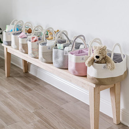 OrganiHaus Pastel Rainbow Nursery Storage Basket, Cotton Rope Toy & Diaper Caddy Organizer with Handles, Baby Diaper Organizer, Foldable Design, Machine Washable, Ideal for Baby Room & Laundry