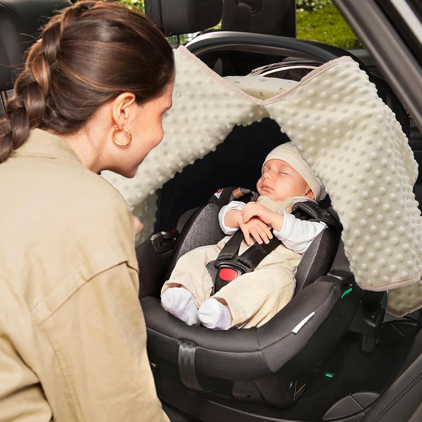 2-in-1 Baby Car Seat Cover & Canopy | Mom Nursing Cover, Easy Install Shield | Multi-Purpose for Winter Warmth & Summer Shade (Brown)