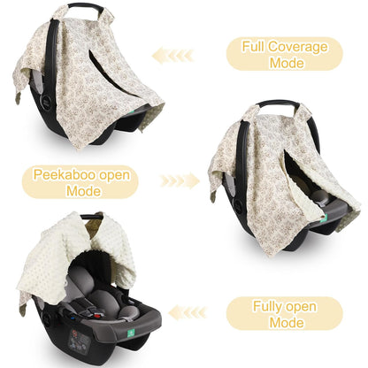2-in-1 Baby Car Seat Cover & Canopy | Mom Nursing Cover, Easy Install Shield | Multi-Purpose for Winter Warmth & Summer Shade (Brown)